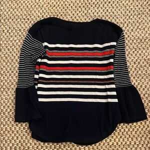 Autumn Cashmere Navy and White Boxy 3/4 Sleeve Sweater